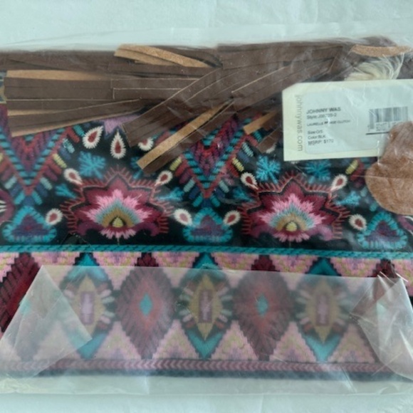 Johnny Was Laurell Fringe Floral Embroidery Bag Zip Handbag Black Pink Purse NEW - Picture 9 of 9